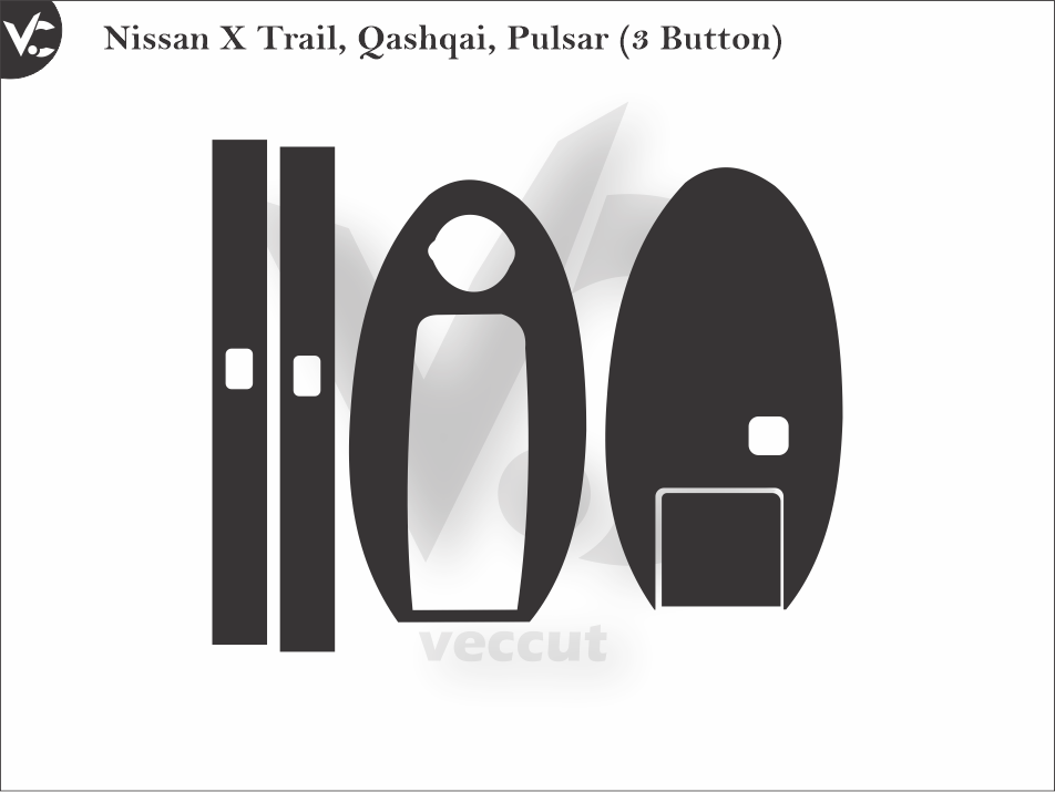 Nissan X Trail, Qashqai, Pulsar (3 Button) Car Key Wrap Cutting Template